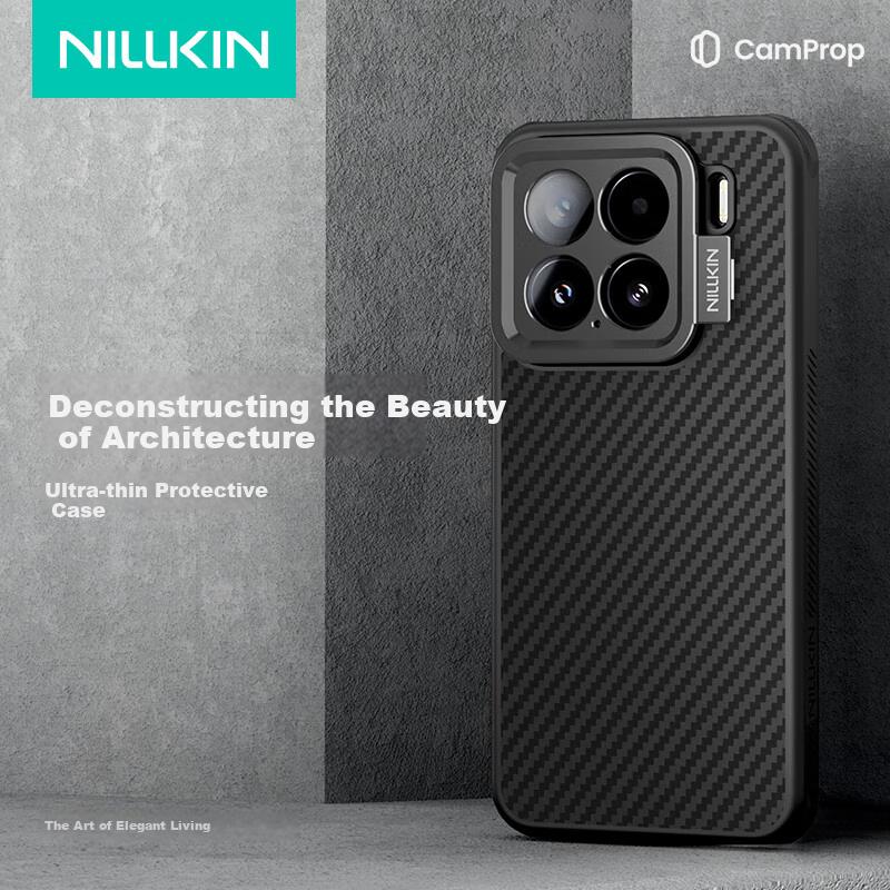 Kevlar Magnetic Full-Coverage Camera Protection Case with Stand for Xiaomi 15, Aramid Fiber Shockproof Slim Simple High-End for Men, Fiber Black
