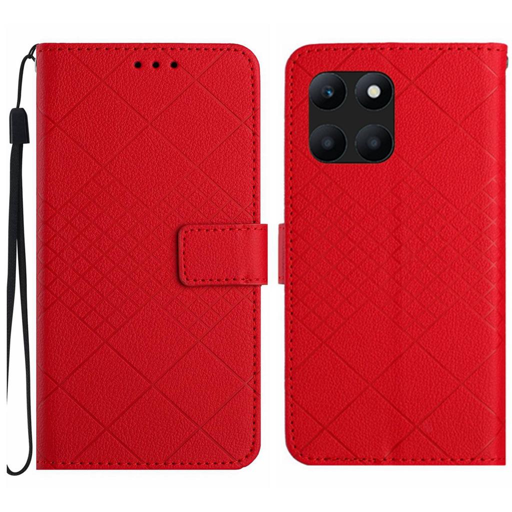 HT06 For Honor X8b 4G Case Leather Imprinted Rhombus Card Slots Phone Cover