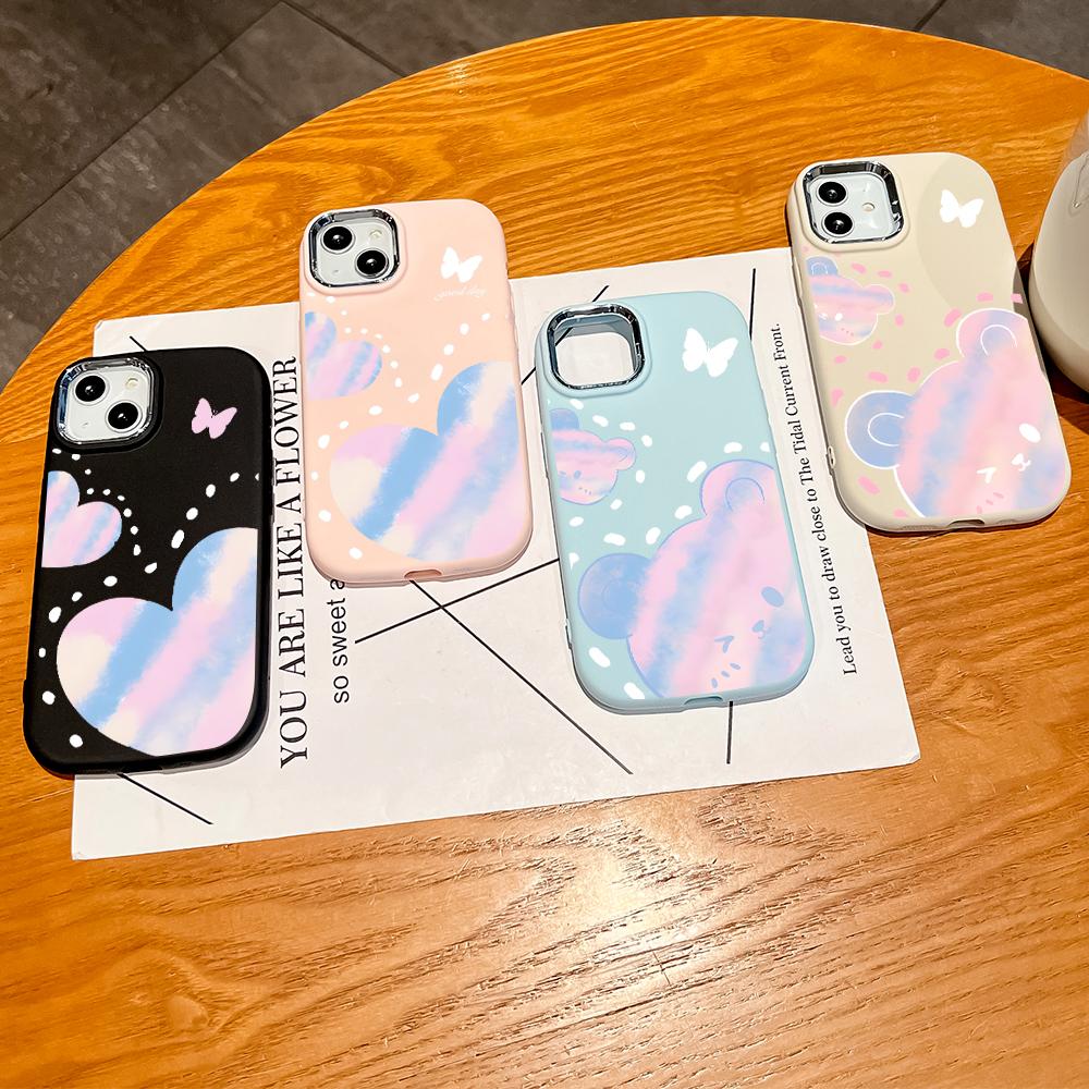 Cut Love Heart Bear Liquid Silicone Phone Case for Samsung Galaxy S24 S23 S20 FE Plus Ultra Note 20 10 A51 A52 A54 A73 Shockproof Soft Cover Casing