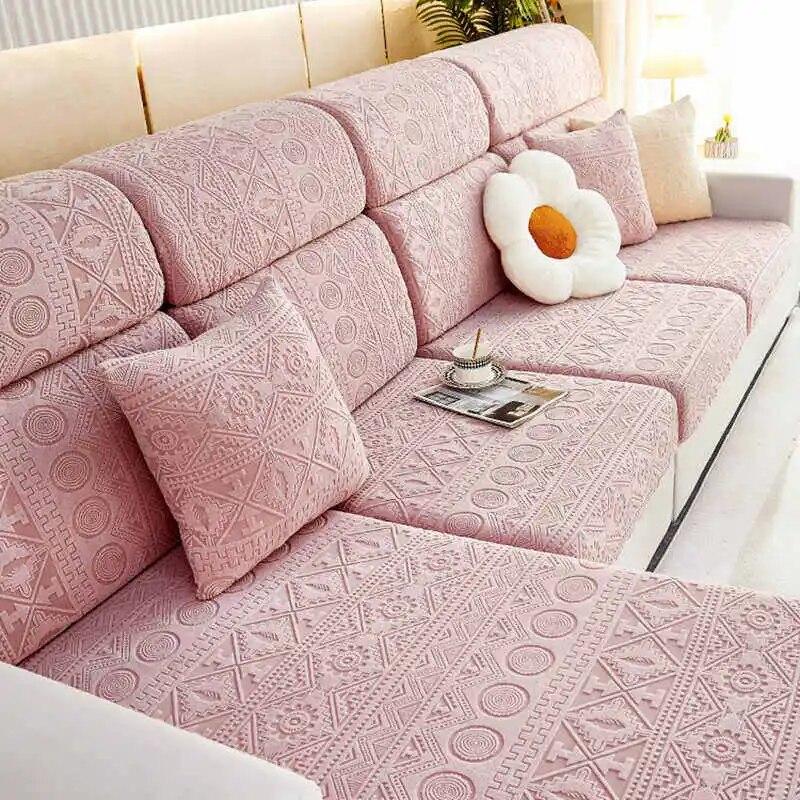 Эластичный регулируемый нескользящий чехол для диванной подушки, жаккардовые флисовые чехлы для углового дивана L-образной формы