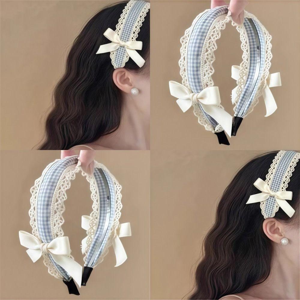Non-slip Lace Bow Headband Elegant Hair Hoop Korean Fairy Headwear  For Women Girls Makeup