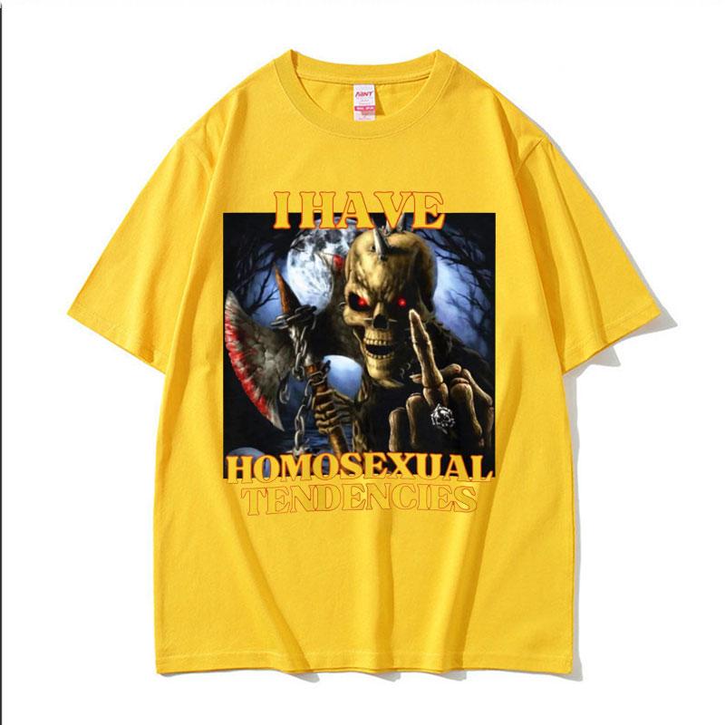 Homosexual Tendencies Funny Hard Skeleton Meme Tshirt Men Fashion Harajuku Cool Vintage T Shirt Male Casual High Quality Tshirt