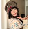 Cute Bear Hat for Women in Autumn and Winter Warm and Face Friendly Small Ear Protection Hat  Buttoned Beanie Plush and Fluffy