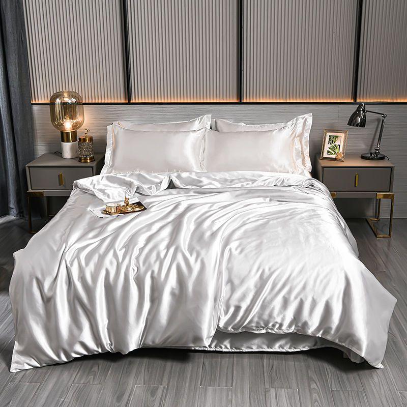 Luxury Blending Natural Mulberry Silk Duvet Cover Set with Fitted Sheet High-end Satin Silky King Size Bedding Set Queen Bed Set
