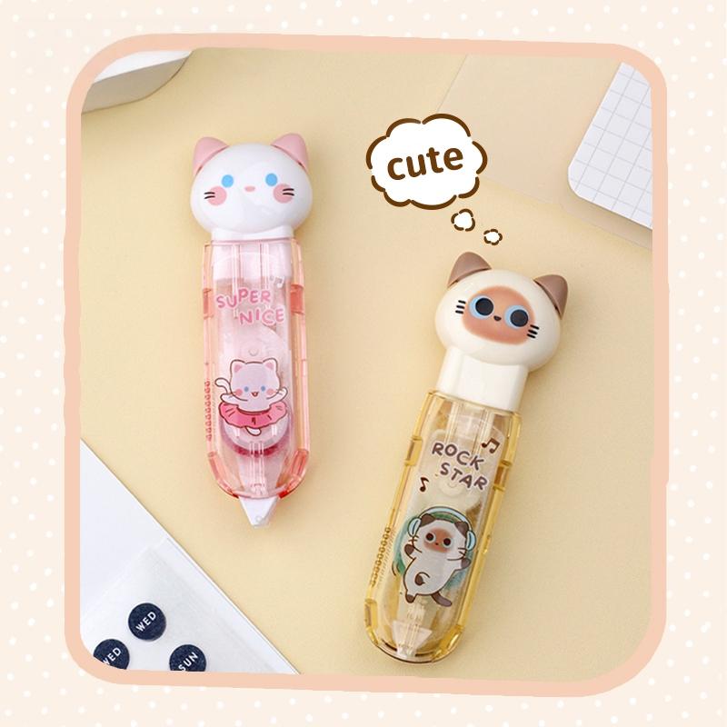 1/4 шт. Милая животная клейкая лента нажимного типа, мультяшный дизайн, мини-портативный размер 5 мм*6 м, в форме ручки, для DIY бумажной работы, искусства