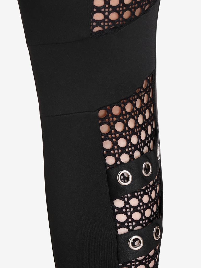 Rosegal Gothic Fishnet Panel Buckle Grommets Pockets Skinny Pants