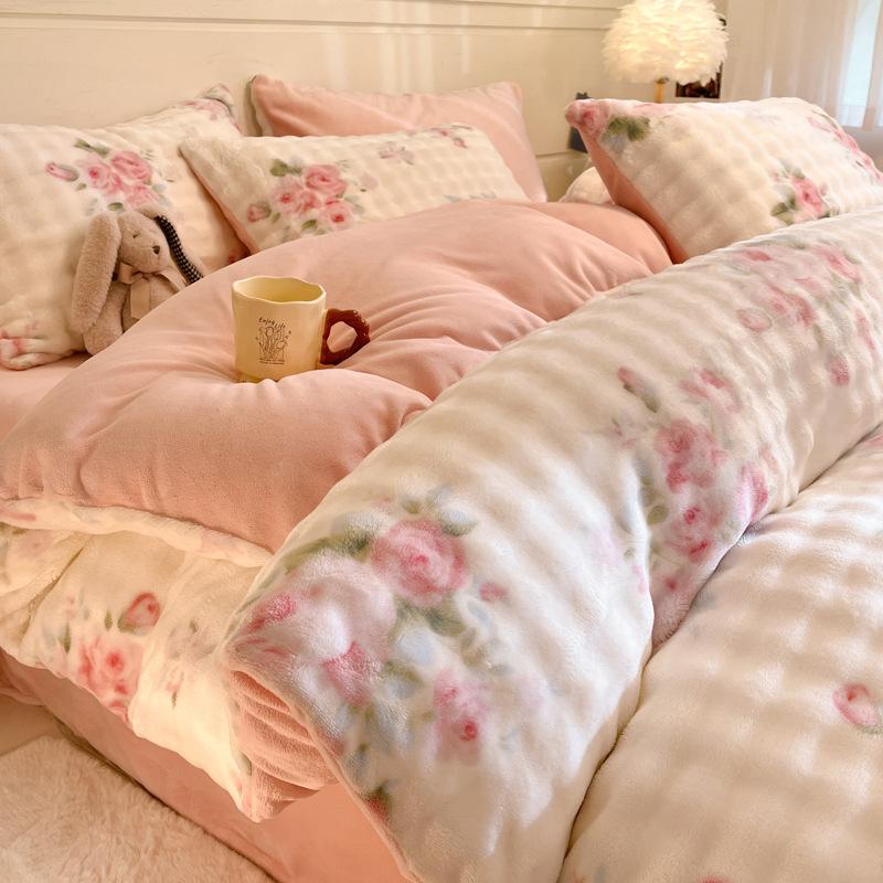 Однотонный молочный флис, четырехсекционный пододеяльник, флисовая утолщенная двухсторонняя простыня