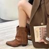 Обувь остроносые ковбойские женские сапоги полувысокие туфли для женщин джинсовые ковбойские средний каблук до середины икры мода 2024 года тренд горячий ПУ