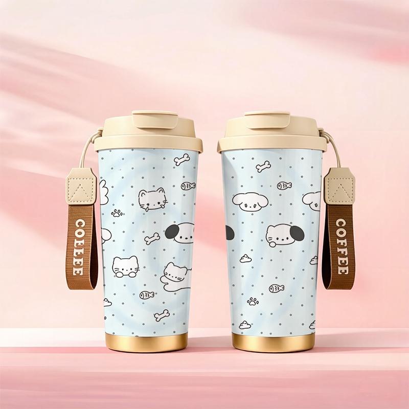 532ml Coffee Mug Cat Dog Element Lanyard Insulated Cup Gift Cup Lightweight Cup Stainless Insulated Cup Beach Cup