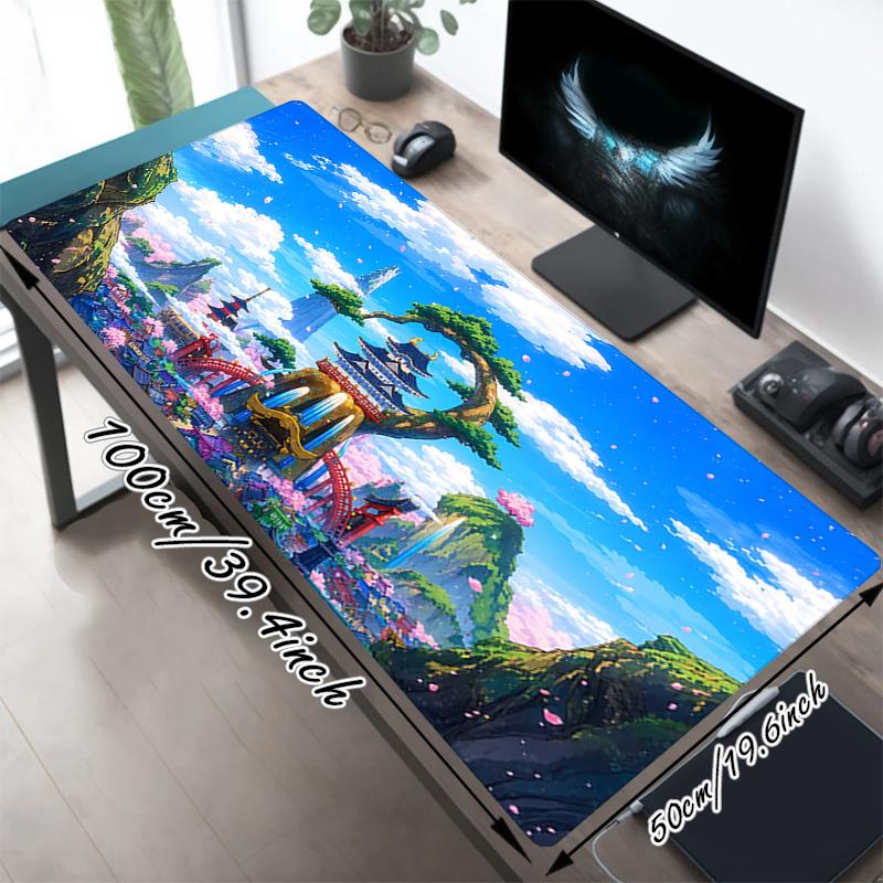 1Pc Fantasy World Pagodas Gaming Mouse Pad Keyboard Desk Mat Non-slip Rubber Lock Edge Waterproof Computer Mousepad for Office Home Decor S1384