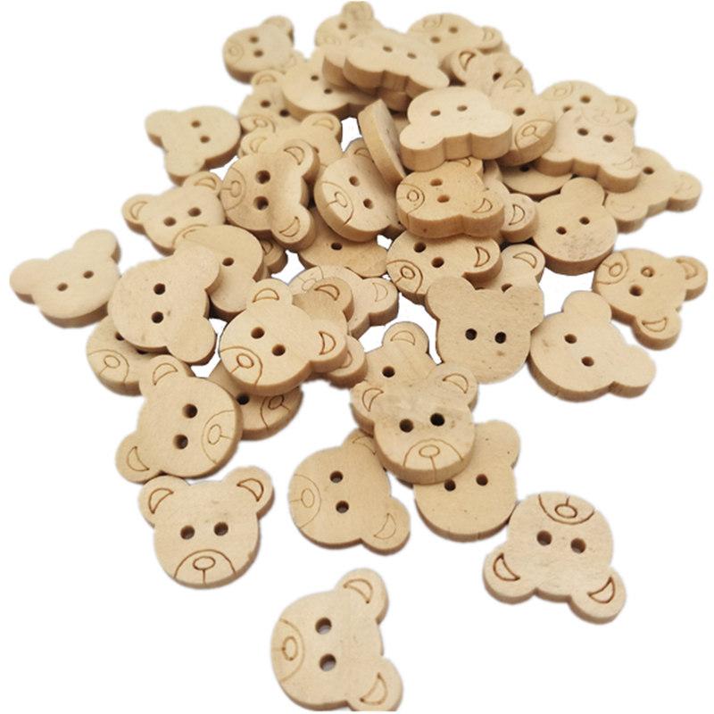 20 шт./50 шт./100 шт. Декоративные деревянные пуговицы в виде медведя Натуральные подвески в виде плюшевого мишки 2 отверстия Деревянные пуговицы для шитья для детей 7Nk247