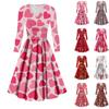 Ladies Fashion Casual Valentine's Day Print Long Sleeve V-neck Sexy Dress
