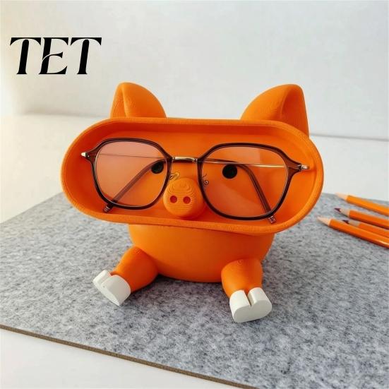 Cell Phone Stand for Desk Cartoon Pig Glasses Holder, 3D Printed Desktop Organizer, PLA Plastic Organizer Stable Decorative Ornament Office