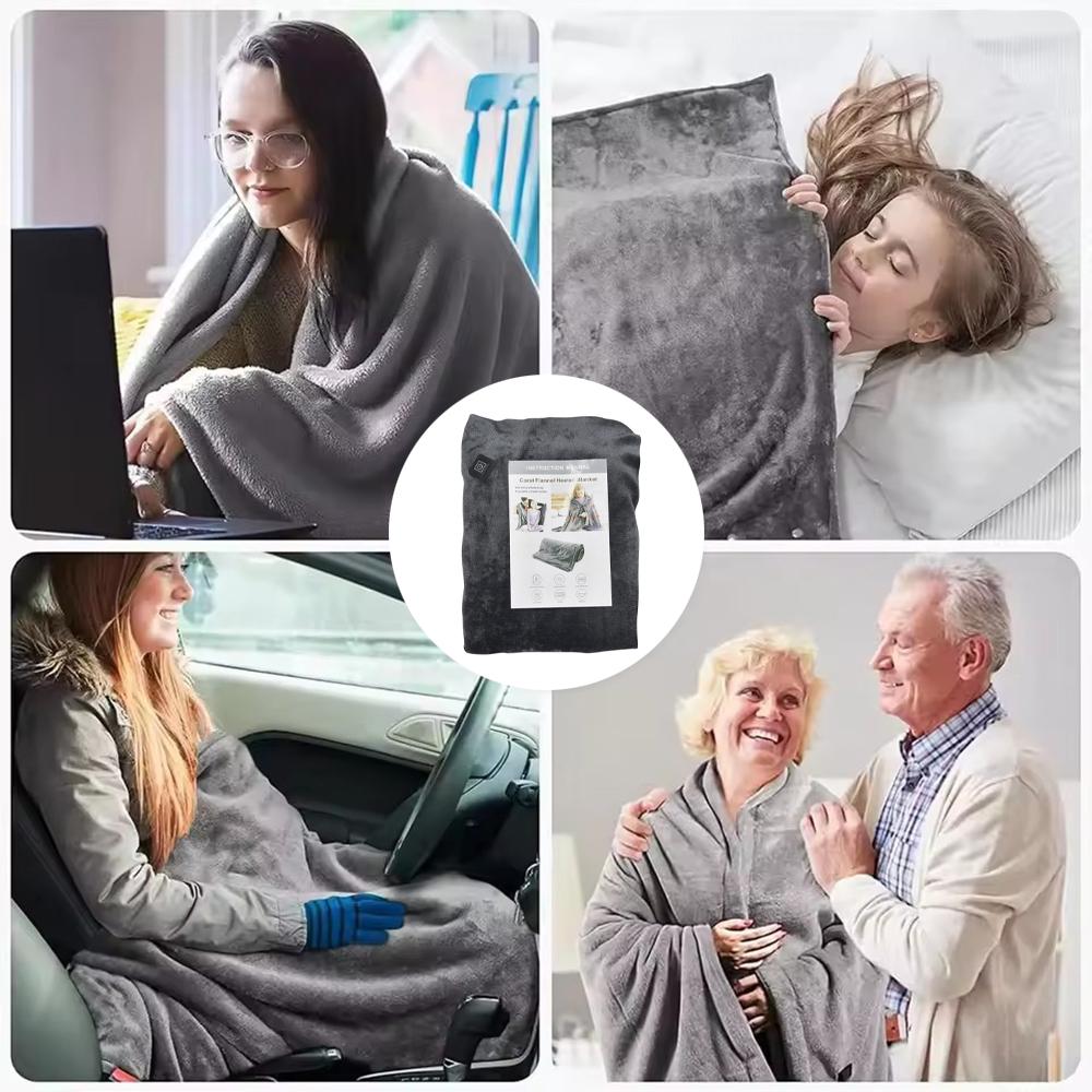 Wearable Heating Electric Blanket Shawl 3 Heated Level Throw Blanket 5v USB Charging Coral Velvet 8 Heated Areas Fast Heating