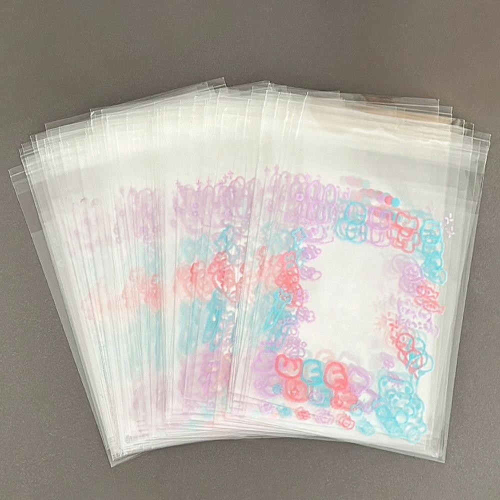 Cute 50Pcs Sealed Bag Transparent Cover Photoelectric Card Photo Card Organizer Self-adhesive Storage Bag ID Card