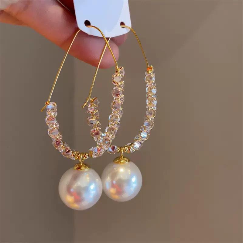 Pearl Tassel Earrings with Silver Needle & Floral Design – Medieval Vintage Style for Women