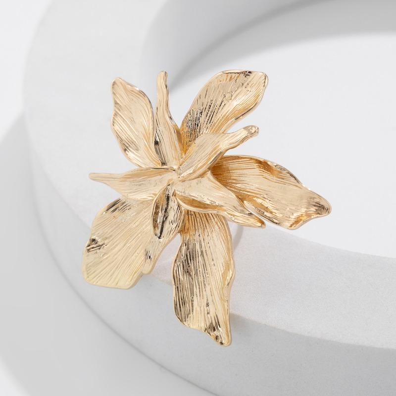 Преувеличенные металлические женские кольца с цветком лилии, элегантные винтажные регулируемые открытые кольца, женские вечерние кольца на указательный палец, ювелирные аксессуары