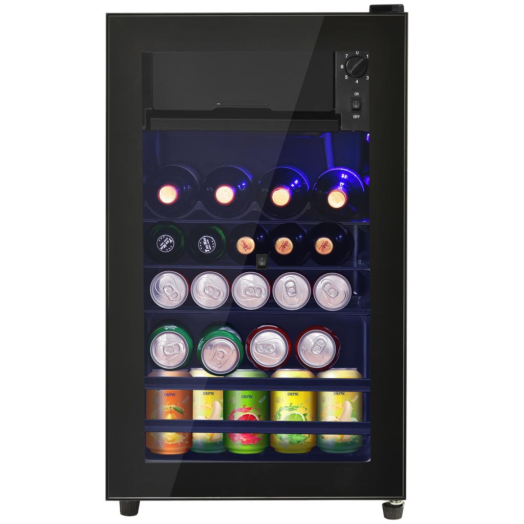 76L Mini Fridge, 6L+70L, LED Light, Holds 51 Cans Lemonade, Water, Beer or Wine, Compressor Cooling System, Energy-Efficient, Adjustable Shelves