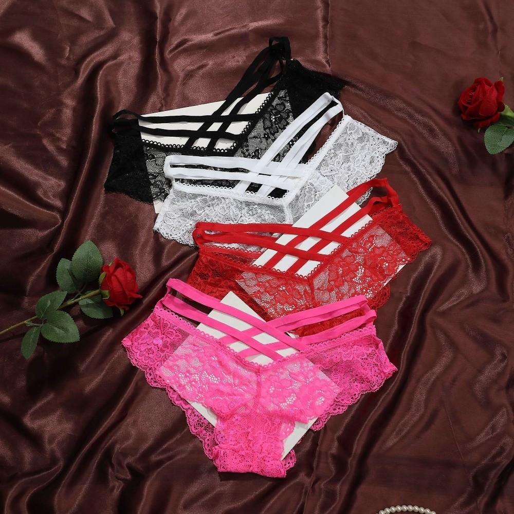 Underpants Low-Rise Women Lace Floral Thong Rose Flower Transparent Lace Solid Briefs Underwear Lingerie T-back Panties Ladies
