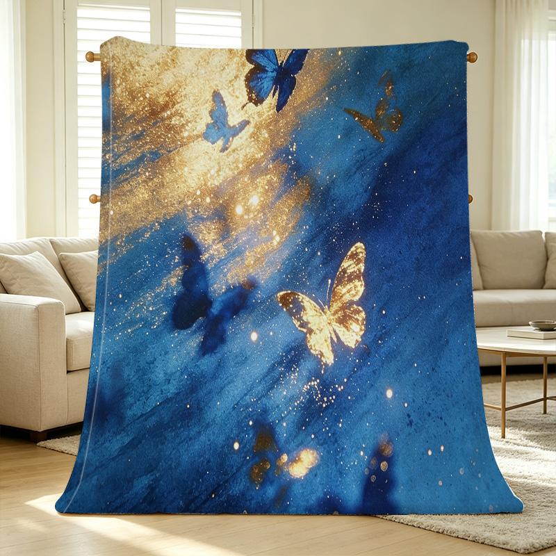 Butterfly Design Flannel Throw Blanket Non-Shedding, Warm Cozy Home Decor for Halloween, Christmas, Relax & Movie Nights