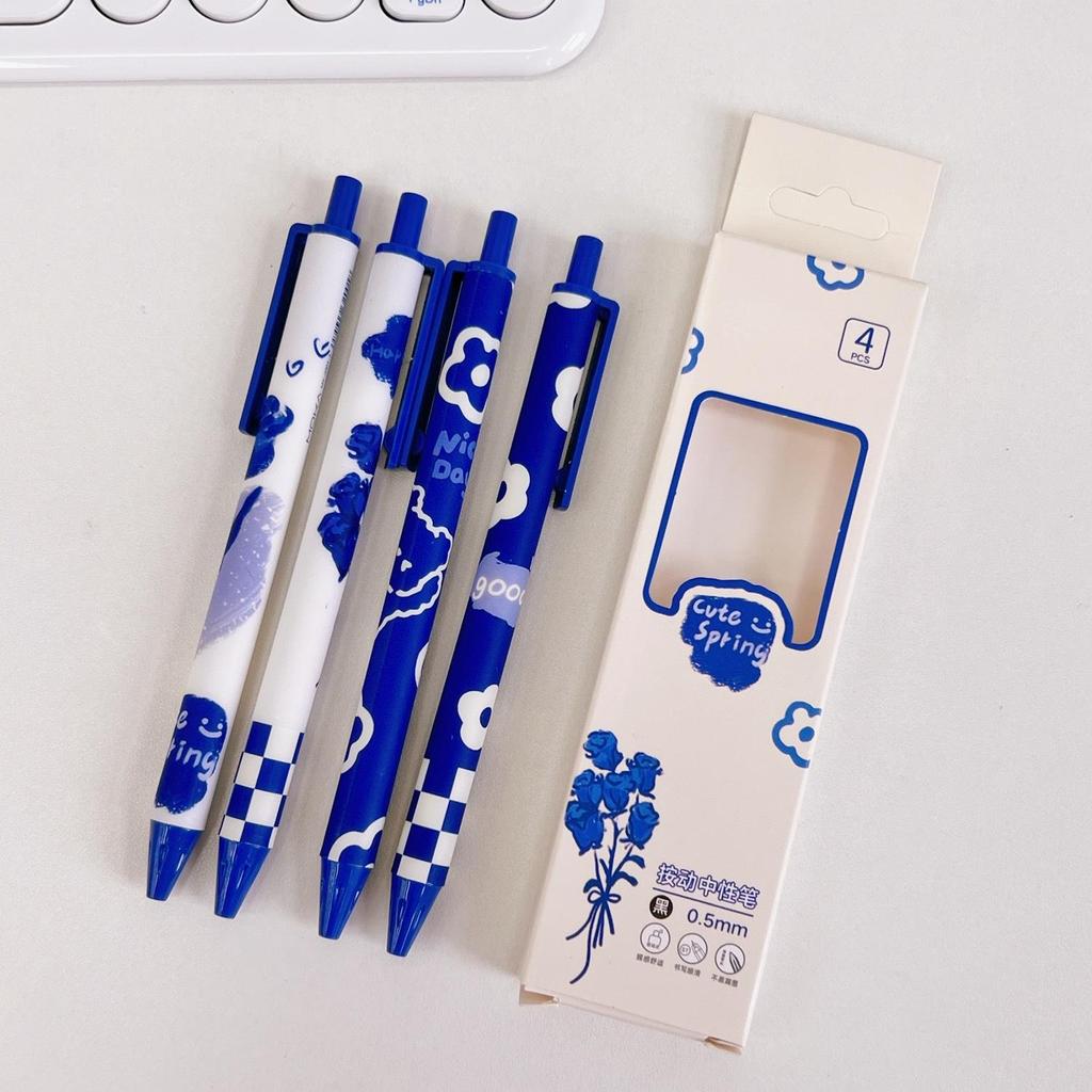 4 шт./компл., милая черная гелевая ручка, очаровательная гелевая ручка Ins с корейским цветочным рисунком, 0,5 мм, гелевая ручка Kawaiii, ручка для дневника, блокнота, тестовая бумага, школьные принадлежности