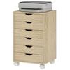 6 Drawer Vertical File Cabinet, Mobile Filing Cabinet with Quiet Drawers and Wheels with 2 Brakes, Oak Wood Effect