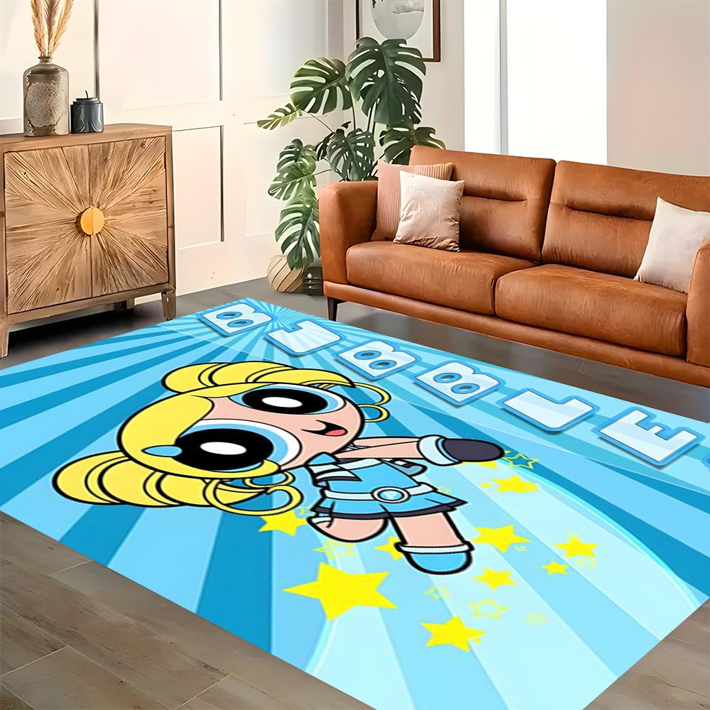 Powerpuff Girls Bubbles' Flight rug for living rooms, bedrooms, home décor, and as gifts.