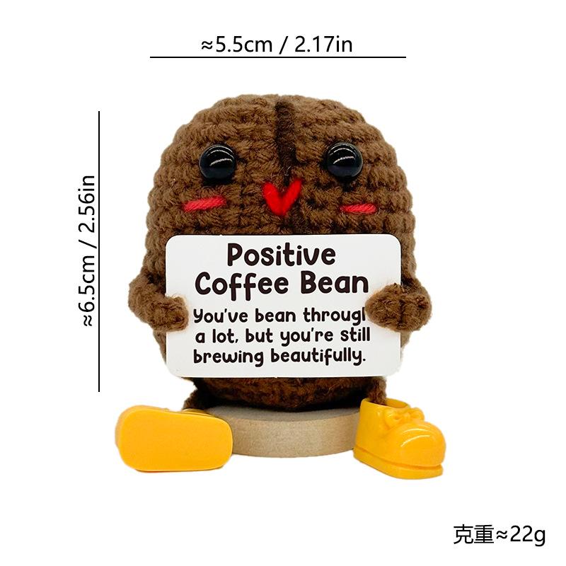 Funny Crochet Positive Energy Coffee Doll with Card Home Room Decoration Handmade Knitted Coffee Desk Ornament Christmas Gifts