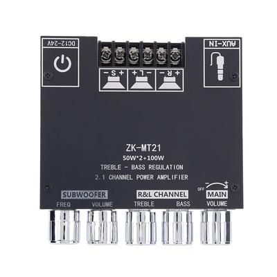 ZK-MT21 100Вт+2*50Вт 2.1-канальный Bluetooth 5.0 усилитель Hi-Fi сабвуфер плата цифрового усилителя мощности AUX 12/24В стерео аудио для дома