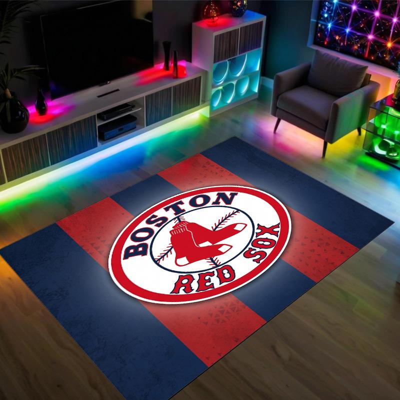 Boston Red Sox Design Crystal Velvet Carpet Cozy Non?Slip Printed Rug For Bedroom Living Room Entrance