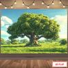 2D Whimsical Green Tree and Blue Sky Backdrop Photography Background Banner
