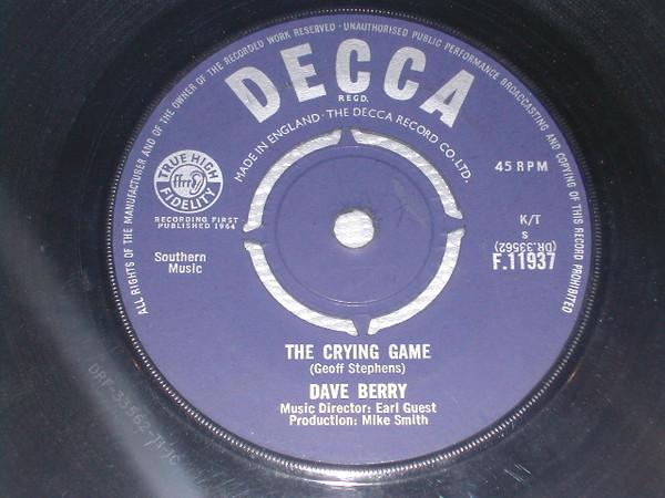 7-дюймовая пластинка DAVE BERRY Crying Game F11937 Decca 1964 UK Rock Б/у