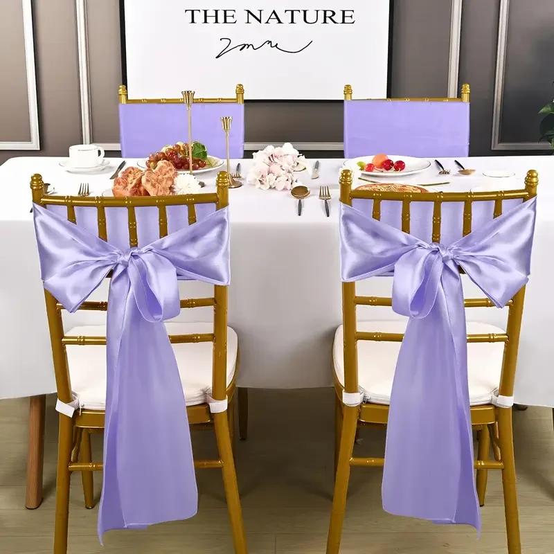 10pcs Satin Chair Belt with Bow Decoration, Universal Chair Cover Ribbon Tie Wedding Chair Back Decor/chair Sashes Wedding