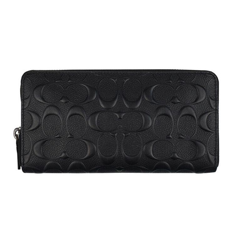 Coach Accordion Wallet 19 Classic Logo Accordion Zip Around Long Wallet Men Wallet Black 58113-BLK