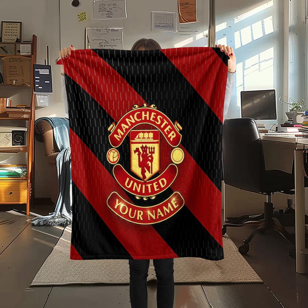 Custom Name Manchester United Flannel Blanket, High quality Comfortable for All Seasons, Home Decor, Warmth and Comfort