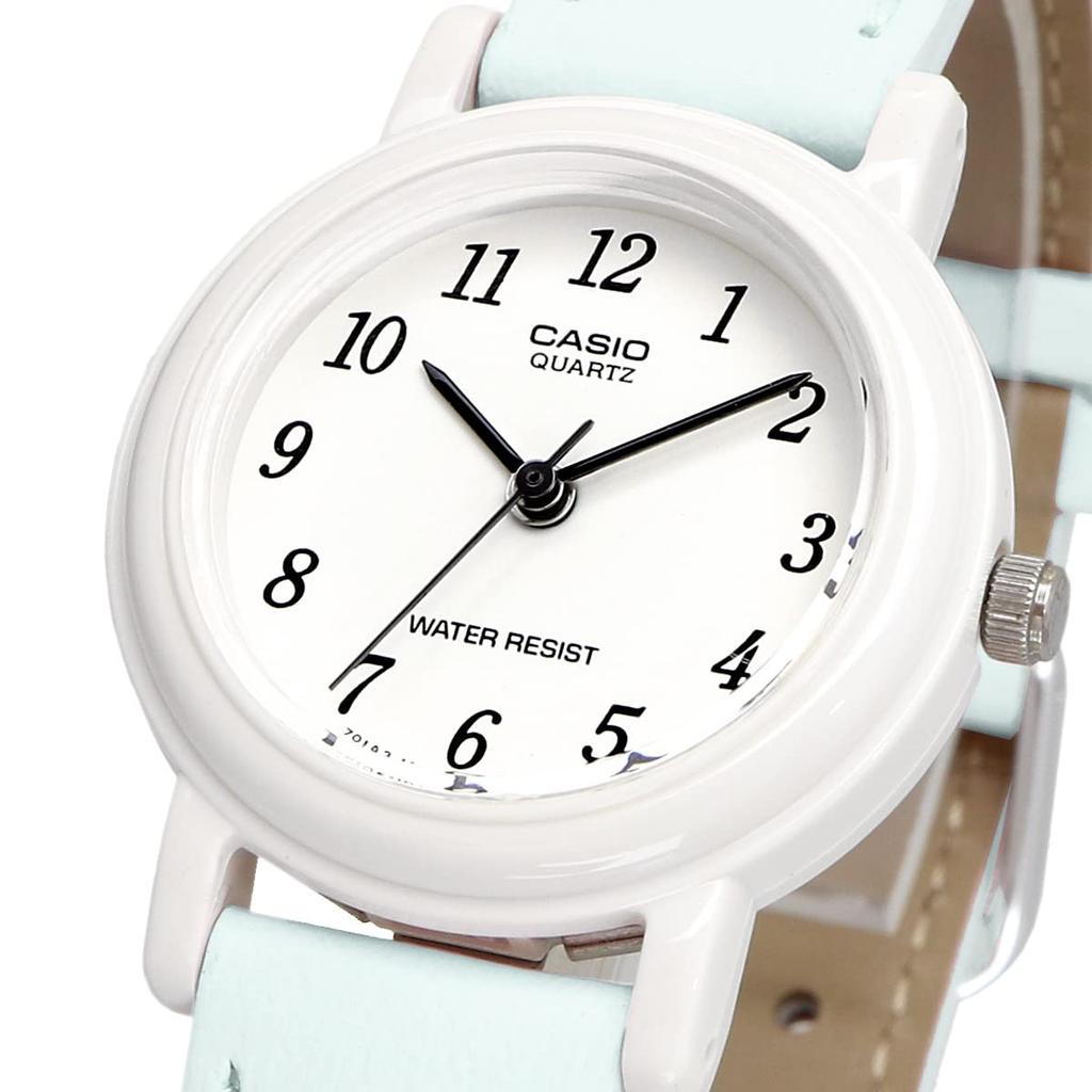 Casio Женские аналоговые часы LQ-139L-2B с пастельно-голубым и нежно-розовым кожаным ремешком, круглым циферблатом и кожаным ремешком (Импортный)