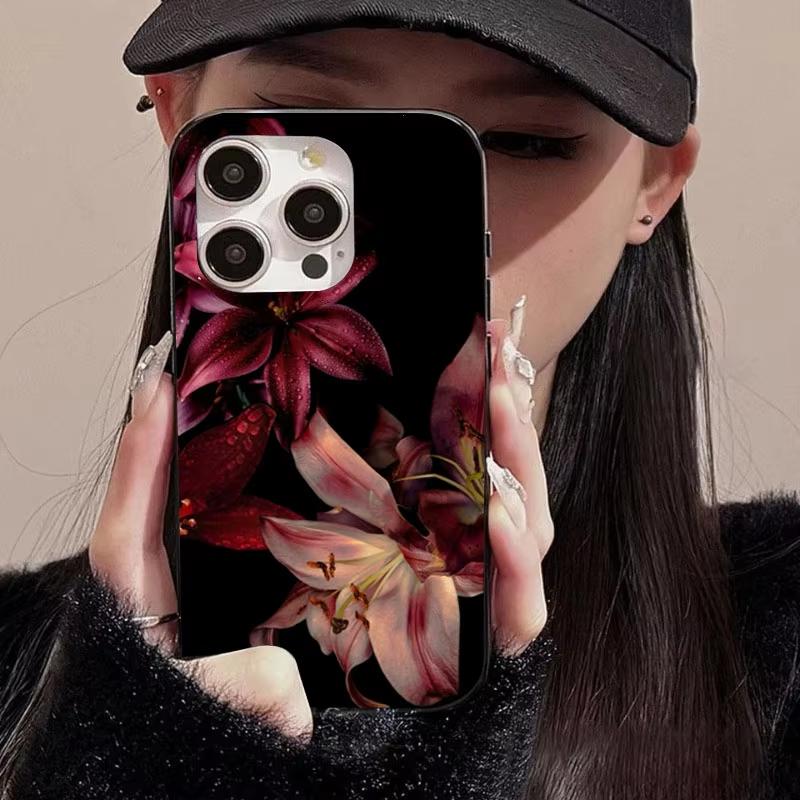Элегантный чехол для телефона с цветком красной лилии для iPhone 11 12 13 14 15 16 17 Pro Max Mini X Xs XR 7 8 Plus SE Прозрачный чехол