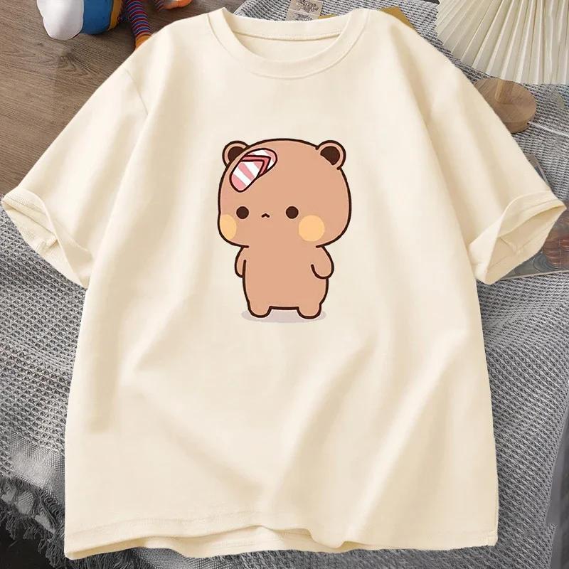 Women T-shirt Cute Cartoon Bubu Is Throwing Flip-flops At Dudu Tshirt Funny Short Sleeve Grpahic T Shirts Mens Clothes Tops