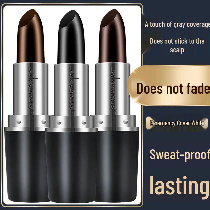 Временная краска для волос в стике: Мгновенный консилер для седых волос, каштаново-коричневый/черный, в виде помады