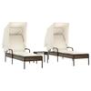 VidaXL Chaises longues lot de 2 et auvents et table marron poly rotin, lit de bronzage, chaise longue inclinable, lit de 3261570