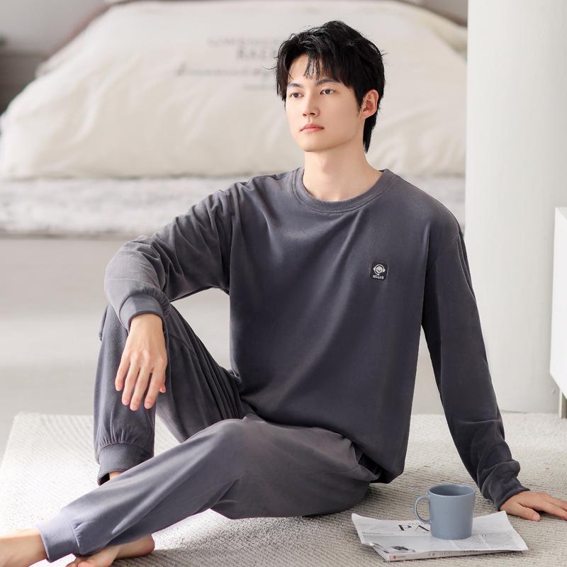 Мужская пижама осень и зима островной флис тонкий флис мужской большой размер коралловый флис домашняя одежда теплый костюм