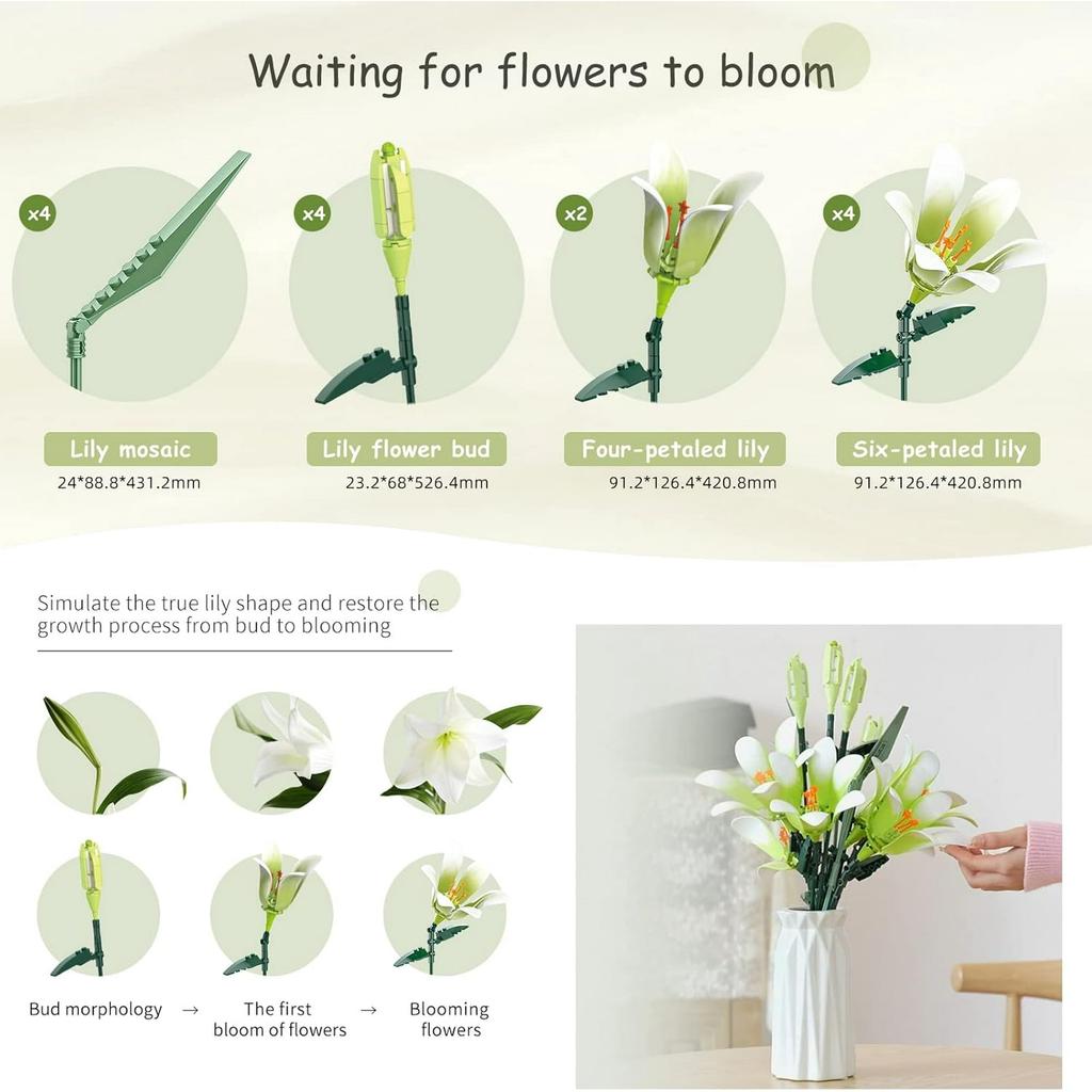 Lily Flowers Bouquet For Adults Building Set With Exquisite Packaging Box, Flowers Bouquet Botanical Collection Building