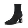 Socks Boots Women High Heel Pointed Toe Ankle Boots Autumn Winter Warm Breathable Botas Wool Knitting Stretch Boots for Women