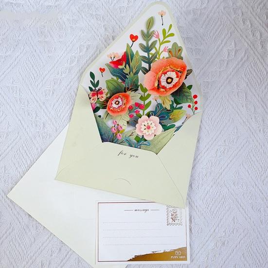 3D Fly-Out Greeting Card Multiple Colorful Flower Decor Greeting Card with Envelope Watercolor Painting