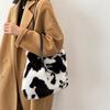 Сумка-тоут для женщин с рисунком коровы, теплая, вместительная, из искусственного меха зебры, на осень и зиму, с ручкой сверху
