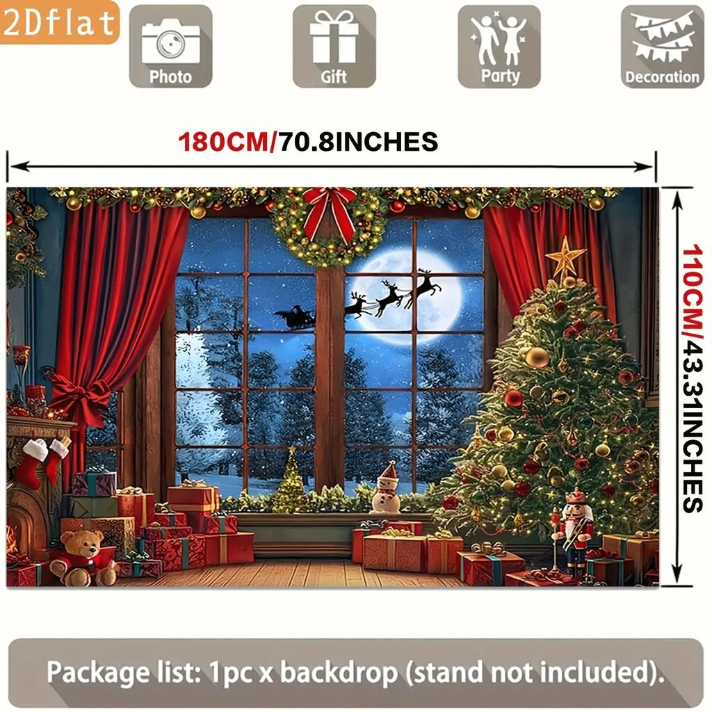 Two-dimensional plane 1 piece per pack. Suitable for party banners - Retro winter window scene background fabric.