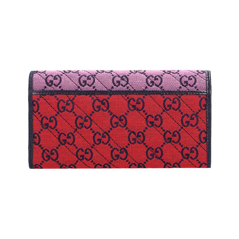 Gucci GG Marmont Series Marmont Multicolor Silver Label Logo Presbyopia Pattern Color Blocking Fabric and Leather Wallet Wallet Women's Pink/Red