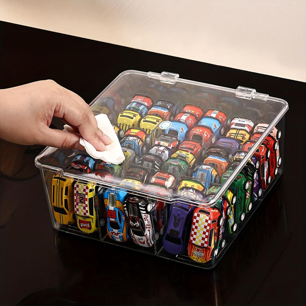1pc transparent/semi transparent black flip cover toy car model storage box, large capacity suitable for Hot Wheels display box