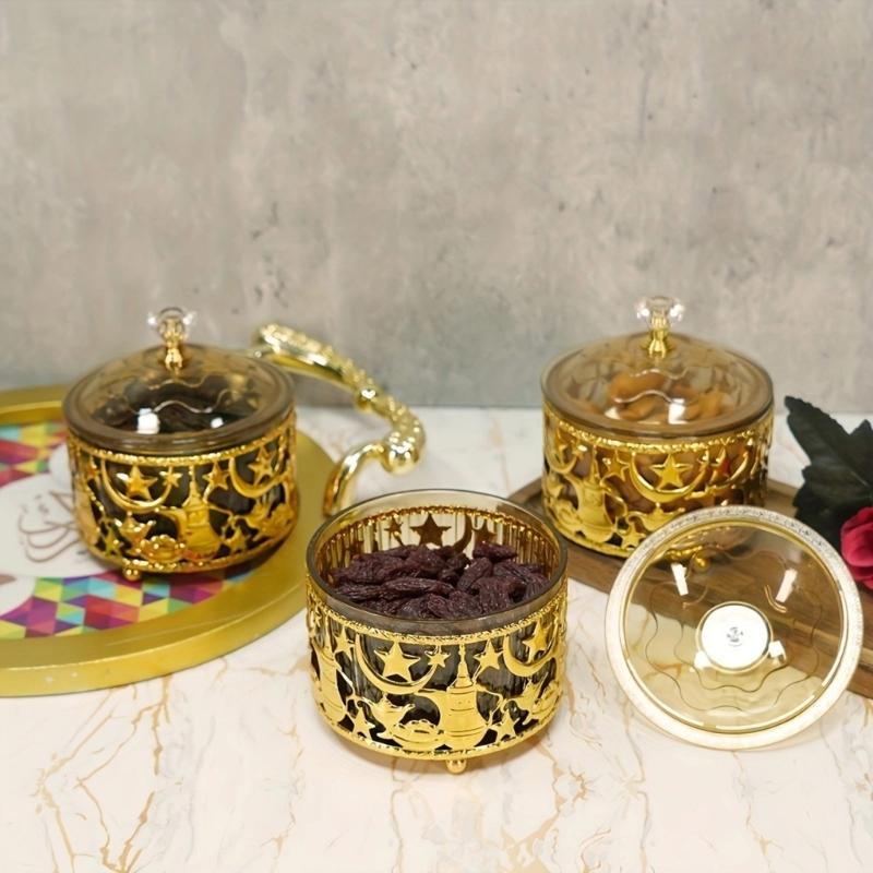 Elegant Eid Festival Candy Tray Snacks Display Plate Metal Texture Suitable for Celebration and Festival Gatherings