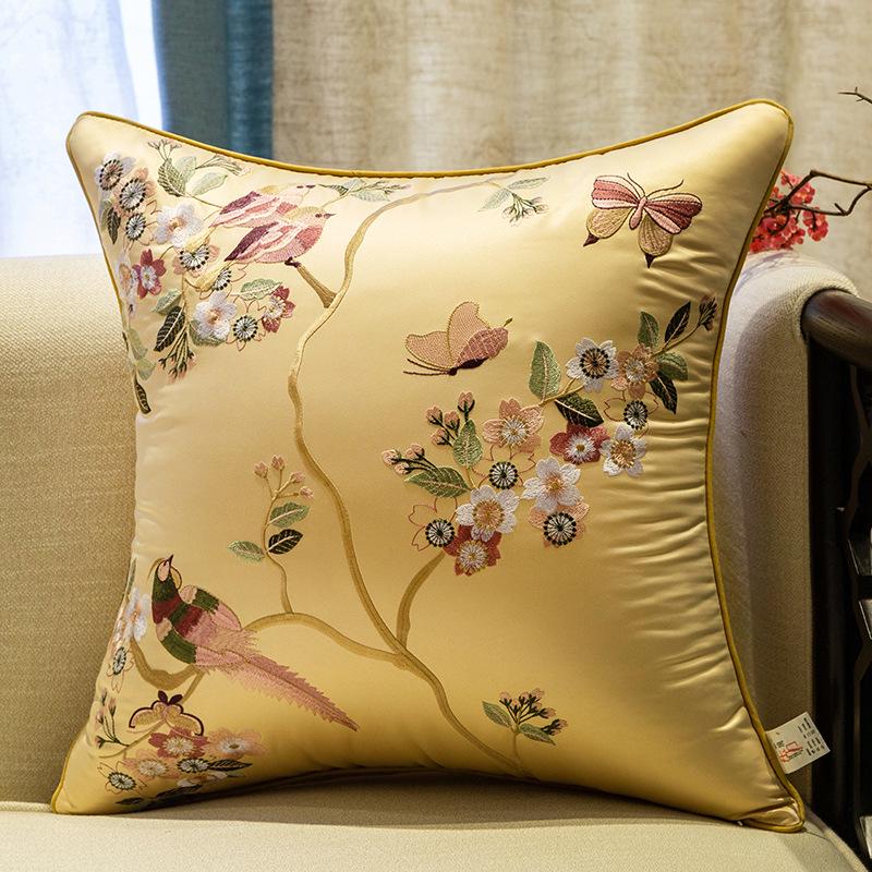 Elegant Chinese Embroidery Sofa & Bedside Pillow Cover